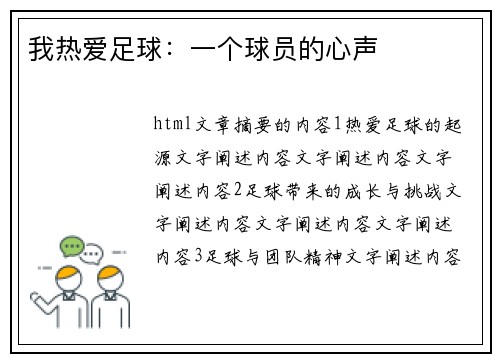 我热爱足球：一个球员的心声